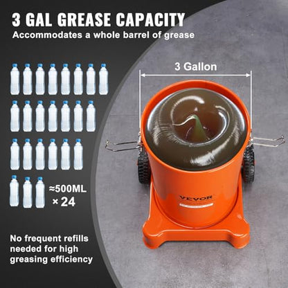 VEVOR Grease Pump, 3 Gallon Air Grease Pump with 13 ft High Pressure Hose and Grease Gun, 12L Pneumatic Grease Pump with Wheels, Portable Lubrication Grease Pump - style: 3 Gallon