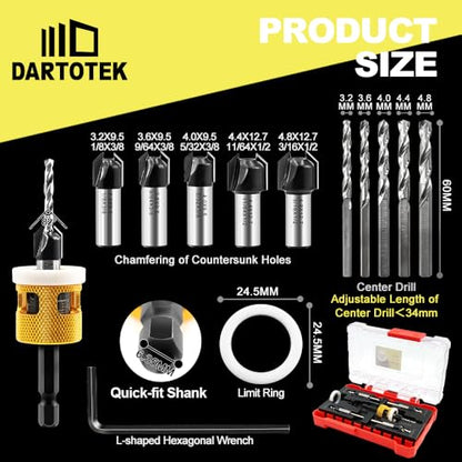 Countersink Drill Bit Set，with Low Friction Depth Stop, HSS M2 Counter Sink Drill Bit for US Wood Screw, 1/8" 9/64" 5/32" 11/64" 3/16" 82° Counter-Bore,Adjustable Depth Countersink Drill Bit - size: 1set/5pcs