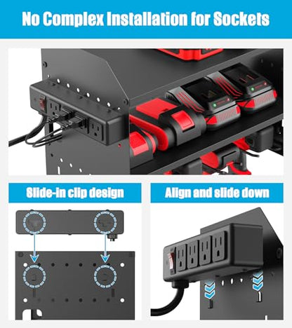CCCEI Modular Power Tool Organizer Wall Mount with Charging, Black, 1 Pack - color: Black