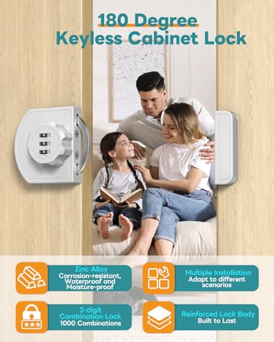 Cabinet Locks with Combination, 180° Sliding Closet Door Lock - color: White