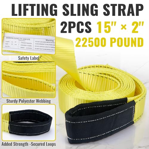 15' x 2" Heavy Duty Rigging Lifting Straps, Nylon Webbing Tow Sling, 2-Pack