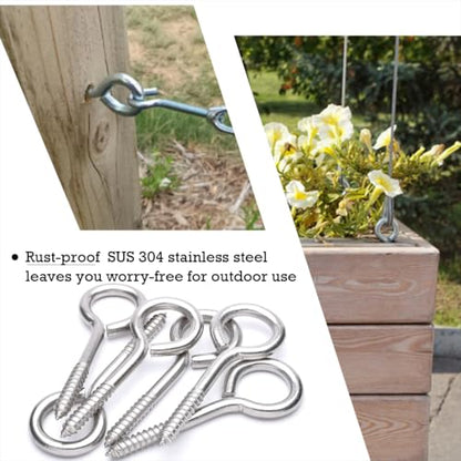3 pcs 3/8" x 5" Stainless Steel Screw Eye Hooks, Load Capacity 500 lb, M10 - size: M10-5'', 3Pcs