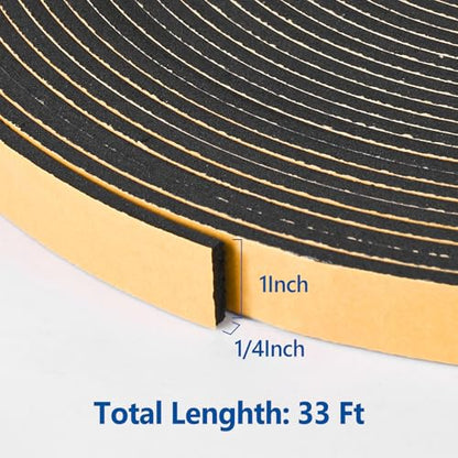Self Adhesive Foam Tape Weatherstrip 1in x 1/4in x 33Ft High Density Foam Insulation Strips Foam Seal Weather Stripping with Strong Adhesive for Door and Window Sound Isolation Soundproofing - size: 1in x 1/4in x 33Ft