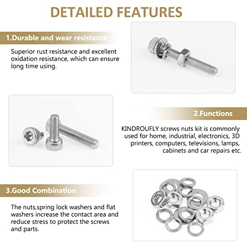 562 Pieces M3 x 4/6 /8/10 /12/16 /20mm Hex Socket Head Cap Screws Nuts Washers Assortment Kit, 304 Stainless Steel, Fully Machine Thread - size: M3, style: Socket Head