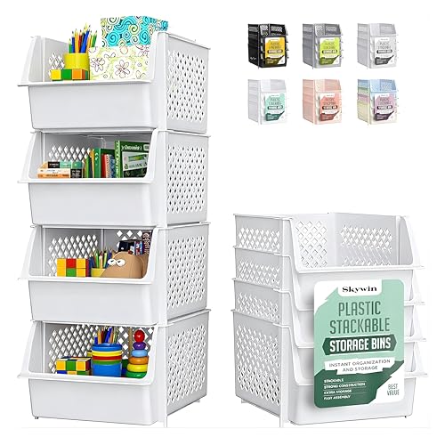Skywin Stackable Storage Bins Open Front for Pantry Storage, 4 Pack - White - color: White, size: 4 Pack