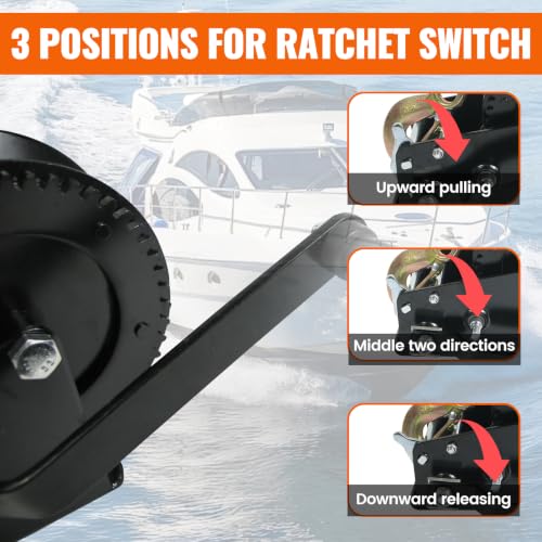 3500lbs Boat Trailer Winch, Heavy Duty Hand Winch with 33ft Cable - color: 3500 lbs Steel Cable