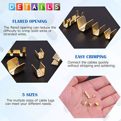 Glarks 525Pcs U Shape Copper Wire CrimpTerminal Assortment Set Non-Insulated Copper Ring Spade Butt Lugs Open Barrel Connectors Kit