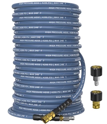 Pressure Washer Hose 200FT with 3/8'' Quick Connect, 4200 PSI - color: Blue, size: 200FT