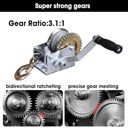 Big RED ATRT1061CRR Torin Manual Hand Crank Winch: 26.3ft Steel Cable with 600lbs Capacity, Silver - size: 600 lbs upgrade, style: Steel Cable