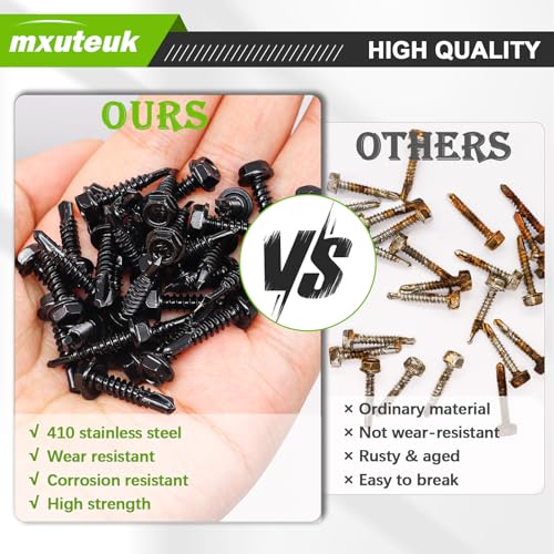 mxuteuk 300PCS #8#10 Black Self Tapping Screw for Metal,410 Stainless Steel - size: BK 300PCS #8 #10 Kit