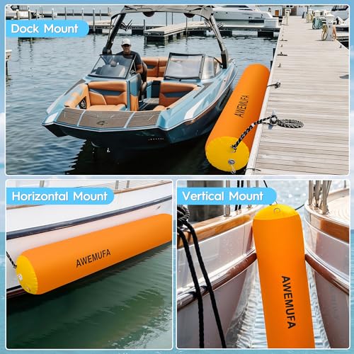 AWEMUFA Inflatable Boat Bumper for Docking, 6FT/10FT Inflatable Boat Fender with 110-120v Electric Air Pump, Large Dock Bumper Heavy Duty Pontoon Bumper for Bass Boat, Fishing Boat, Jet Ski, Yacht