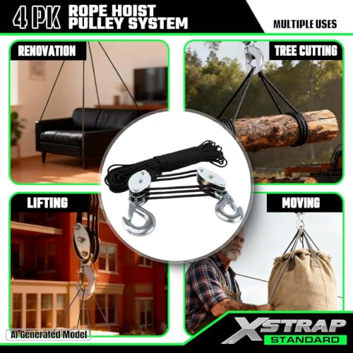 XSTRAP STANDARD Heavy-Duty 2,000 LB Breaking Strength 50 FT Rope Hoist - color: 50ft Black Standard