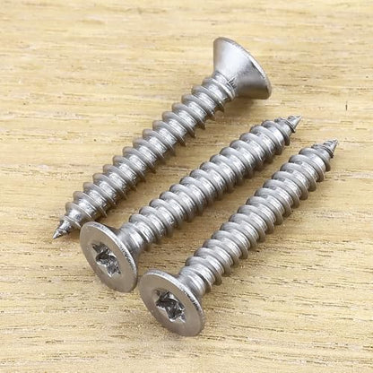 #4 x 1 Flat Head Torx Drive Self Tapping Screws for Wood and Sheet Metal, 304 Stainless Steel 18-8, Corrosion Resistant Countersunk Star Drive Head Screws, Pack of 100 - size: #4 x 1"