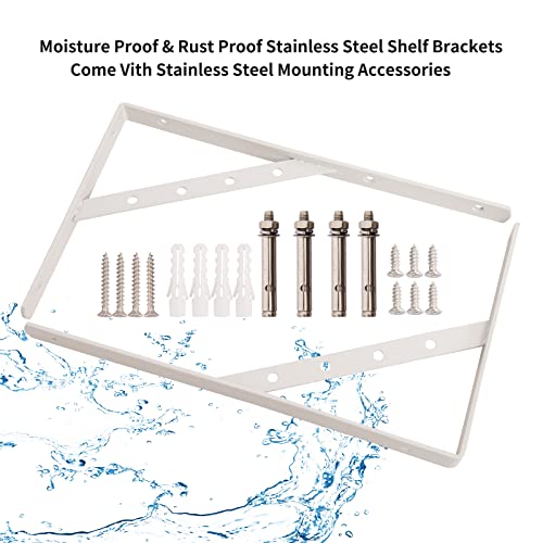 Shelf Brackets 14 Inch, Heavy Duty 90 Degree Floating Wall Shelves Brackets Triangle Shelf Brackets, Solid Stainless Steel Decorative Angle Brackets, 2-Pack (White) - size: L14 IN (Solid-White)