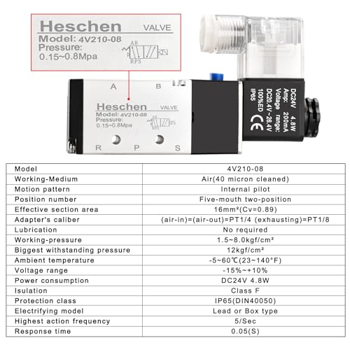 Heschen Electrical Pneumatic 6 Solenoid Valve, 4V210-08, DC24V Coil, PT1/4'' Port, 5 Way 2 Position, Manifold Base, Muffler, Quick Fittings Set - style: Electronic.