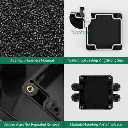 JINDOUZI ABS IP67 Waterproof Dustproof Electrical Junction Box, with 15A 600V Barrier Terminal Cable Connector, 2 in/2 Out Power Junction Box（3.26 * 3.18 * 2.2in） - size: 2T2 3.26" x 3.18" x 2.2"