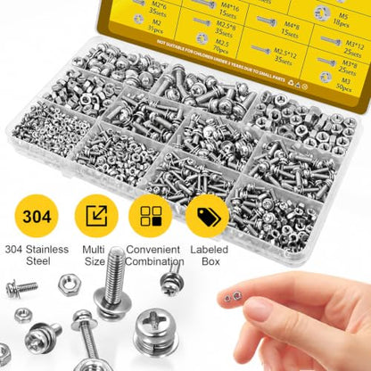 812pcs M2 M2.5 M3 M4 M5 Phillip Pan Head Machine Screw Assortment Kit - size: SS M2M2.5M3M4M5 812pcs