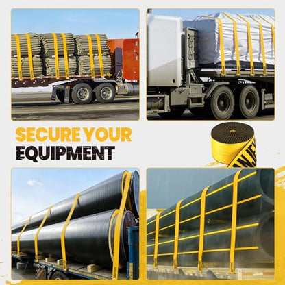 Yellow 4 Inch x 30 FT Heavy Duty Tie Down Straps - High Visibility Flatbed Trailer Straps with Flat Hooks, 6000 lbs Working Load / 18000 lbs Break Strength, 10-Pack for Truck & Cargo Securement - color: Yellow
