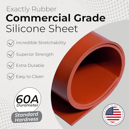 Exactly Rubber - Commercial Grade Silicone Sheet, 60A Durometer Silicone Mat, -80 to 450°F Temperature Resistant Rubber Mat, Rubber Sheet with 350% Elongation, Made in The USA, 1/16 x 9" x 12", Red - color: Red, size: 1/16 x 9 x 12