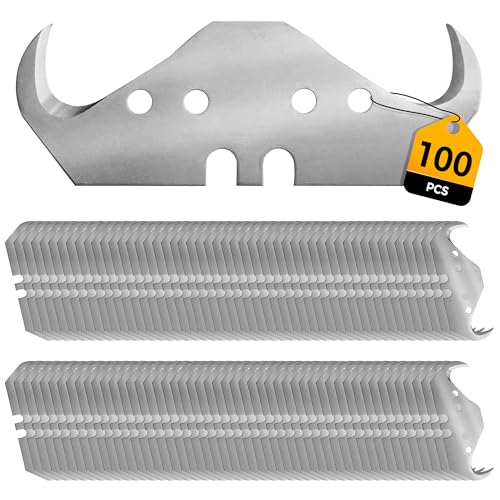 100PCS Utility Hook Blades, SK5 Carbon Steel Super Big Hook Trimming Blades, Safety Horn Knife Blade for Wallpaper, Cutting Carpets, Roofing, Industry Materials - color: 100pcs
