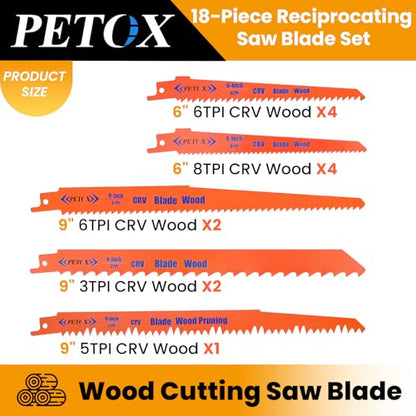 18-Piece Reciprocating Saw Blades Set, Metal Wood Plastic Cutting Saw Blade - size: 18 Count (Pack of 1)