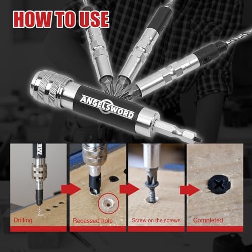 ANGELSWORD Quick Flip Countersink Drill Bit Set, 4pc Quick Flip Drill Bit