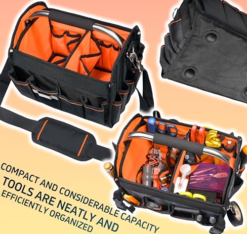 12-Inch Tool Tote Electrician Tool Bag with 34 Pockets & Removable Divider - size: 12 IN