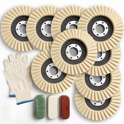13PCS Aluminum Polishing Kit – 9 Felt Polishing Wheels for Grinder 3 Aluminum Buffing Compound Bars 1 Gloves Angle Grinder Kit for Metal Surface Finishing Rim Detailing DIY Garage Use - style: 13 PCS Beige Set