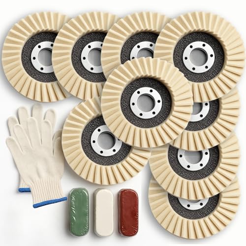 13PCS Aluminum Polishing Kit – 9 Felt Polishing Wheels for Grinder 3 Aluminum Buffing Compound Bars 1 Gloves Angle Grinder Kit for Metal Surface Finishing Rim Detailing DIY Garage Use - style: 13 PCS Beige Set