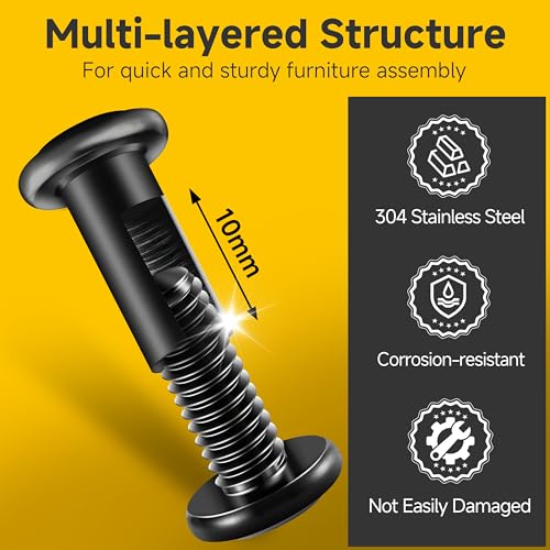 Mywish M8 x 16mm 20Set Flat Head Hex Socket Cap Screws Bolts with Barrel Nuts, 304 Stainless Steel Furniture Bolts Full Thread, Black Oxide & Hex Spanner - color: Black-M8+Nuts, size: 16mm