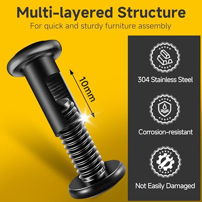 Mywish M8 x 16mm 20Set Flat Head Hex Socket Cap Screws Bolts with Barrel Nuts, 304 Stainless Steel Furniture Bolts Full Thread, Black Oxide & Hex Spanner - color: Black-M8+Nuts, size: 16mm