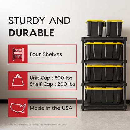 IRIS USA Plastic Storage Shelves |Made in USA| 57"H x 36"W x 24"D - Black - size: 4 Tier | 24"D x 36"W x 57"H