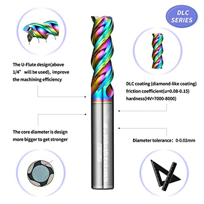 Tools 5/16” Extra Long Carbide Square End Mill for Aluminum, Copper Alloy, Plastic, 4" Overall Length End Mill Bits, 3 Flute HRC 62 Deg DLC Coating, CNC Router Bits 5/16 Shank (5/16-4" 2PCS) - size: DLC EXXL 5/16-4" 2PC