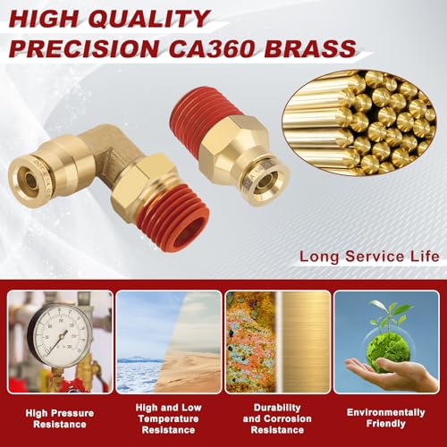 1/4" Tube x 1/4" NPT Male Straight & Elbow Brass Air Fittings Kit, 14PCS - size: 1/4" OD x 1/4" NPT