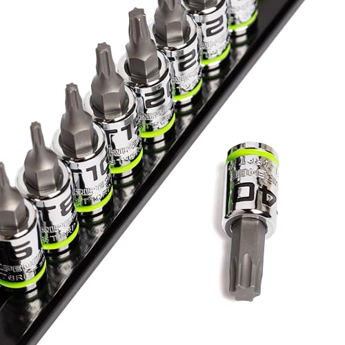 GRIPEDGE Tools | 9PC RPT Star Driver Set | Sizes T6 - T40 | 1/4'' Drive | Made With S2 Steel | Includes Premium Aluminum Socket Rail |