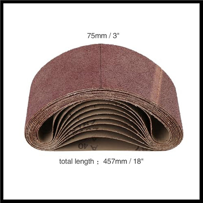 3 x 18 Inch Sanding Belts 40 Grit Aluminum Oxide Sanding Belt Sandpaper for Portable Belt Sander 10 Pcs Durable Material