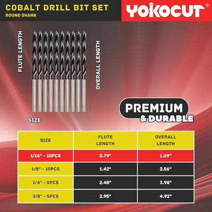1/16 Inch Cobalt Drill Bit 10PCS | High Speed Steel | Drill Bit for Stainless Steel and Hardened Metal | HSS M35 Titanium Aluminum Nitride Coating - size: 1/16 Inch
