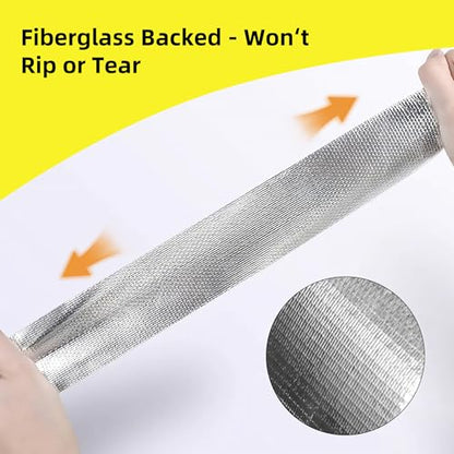 3 Inch x 65 Ft Fiberglass Reinforced Aluminum Foil Tape, 6 Mil Heavy Duty Heat Resistant to 500°F Waterproof for HVAC Ducts, Dryer Vents, Furnace Connections, Exhaust & Pipe Insulation - size: 3 Inch