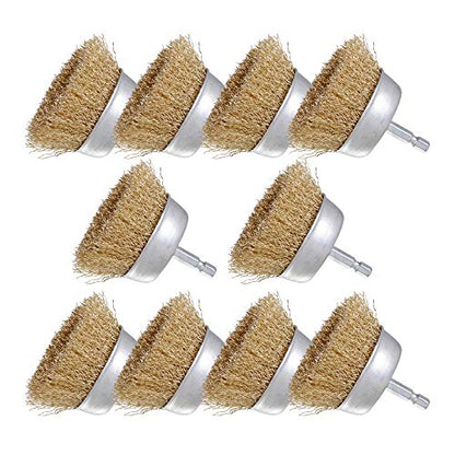Rocaris 10 Pack 3 Inch Wire Cup Brush with 1/4-Inch Hex Shank