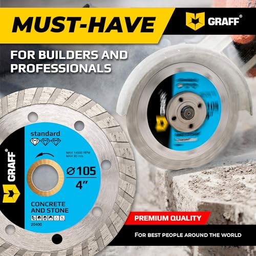 4 Inch Diamond Cutting Wheel for Angle Grinder Arbor 7/8"-5/8" – Turbo Diamond Blade for Stone, Marble, Granite, Brick, Masonry, Concrete – Diamond Saw Blades GRAFF - size: Ø 4 Inch