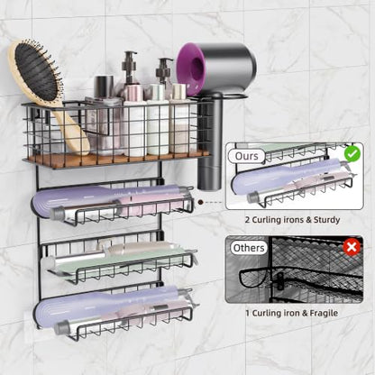 3-Tier Wall Mounted Hair Tool Organizer, Matte Black