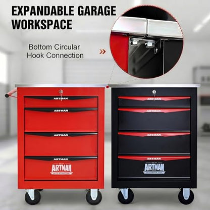 Rolling Tool Chest,Stainless Steel Worktop,Red,4‑Drawer - color: Red, size: 4-Drawers