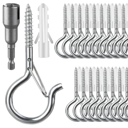 FSAH 36 PCS Q-Hanger Hooks with Safety Buckle, Windproof Screw Hooks - color: Silver, size: 36 Pcs