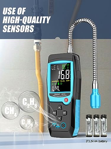 Natural Gas Detector with Gas Concentration Display Locating The Source of Propane, Natural Gas, and Combustible Gas Leak for Home and RV (Include Battery x3)