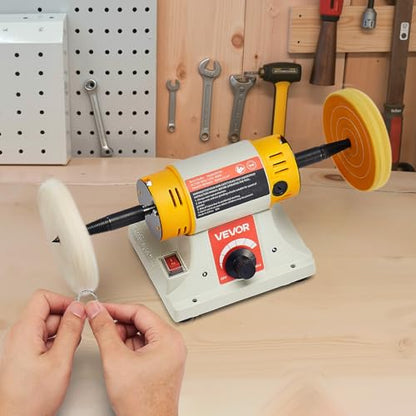 VEVOR Bench Buffer Polisher, 1/2HP Polishing and Buffing Machine, 0 to 8000RPM Benchtop Polisher with 2PCS 4" Cotton Wheel, 3PCS 3" Abrasive Fiber Wheels & Polishing Compound for Metal Jewelry Wood - style: 1/2HP-4inch