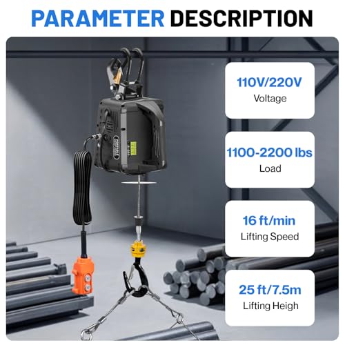 3-in-1 Electric Hoist with Remotes, 2200lb Capacity Portable Power Winch Crane 110V, 25ft Lifting Height (Black, 3-IN-1-2200LBS) - color: Black