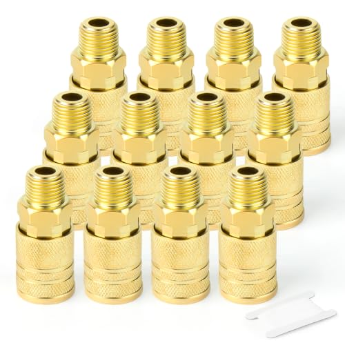 GASHER 12PCS 3/8"MNPT Brass Industrial Coupler,1/4 Flow Quick Connect Air Coupler - size: 3/8" NPT Male Threads