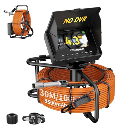 Sewer Camera 100FT/30M Borescopes Plumbing Snake Pipe Inspection Camera 22mm with 8500Mah Battery 4.3" IPS Screen 12 LEDs HD 1000TVL (22MM NO DVR Function) - size: 4.3inch-22MM(NO DVR)