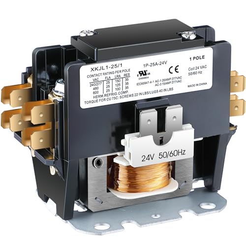 Dreyoo 1 Pack HVAC Motor Contactor, 24V 25Amp Coil 1 Pole Replacement Relay