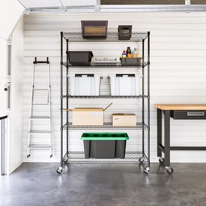 UltraDurable 5-Tier NSF Steel Wire Shelving, 48"W x 24"D x 76"H, Black - color: Black, size: 5-Tier Shelving, 48" W x 24" D